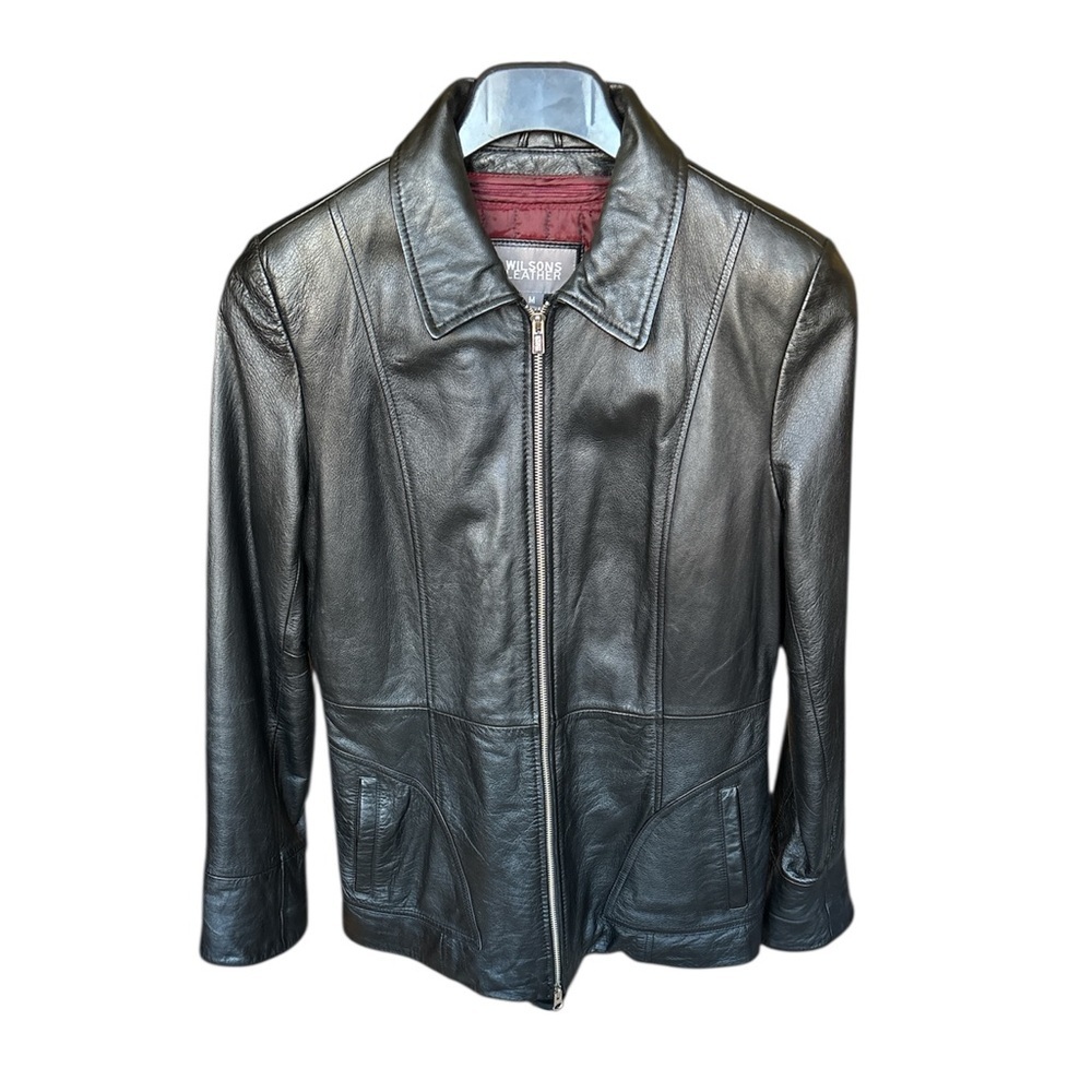 Wilsons Leather Black Zip Front Jacket Women’s Medium Genuine Leather Classic M